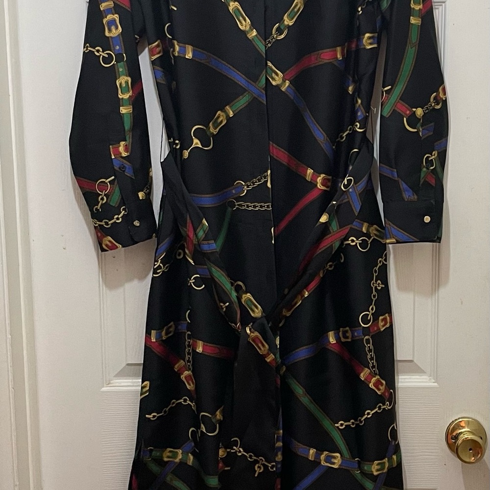 Chic Black Dress with Chain and Belt Print